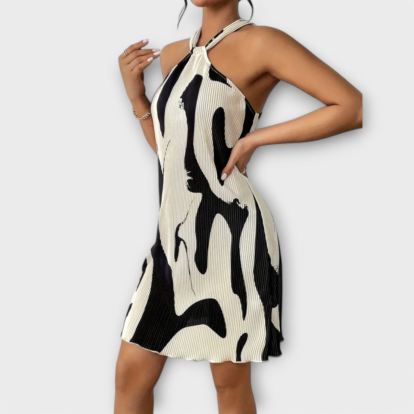 ZUZANA | Elegantní halter šaty s potiskem a A-liniovým designem