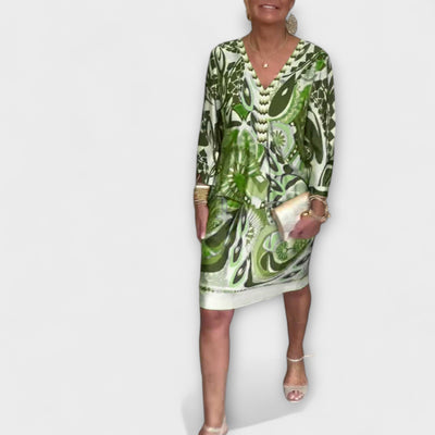 ZUZANA | Volné šaty s V-výstřihem a retro potiskem