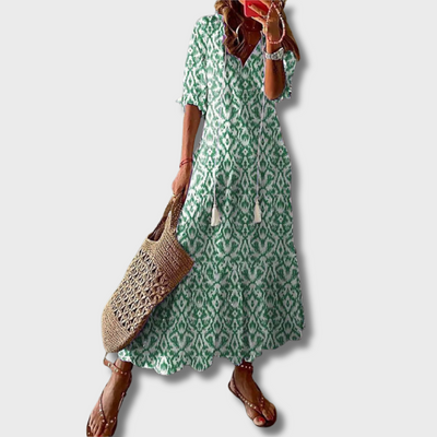 ZUZANA | Vintage Boho V-Neck Printed Dress