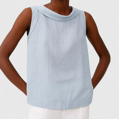 Anastine | Elegant Sleeveless Top with Roll Collar