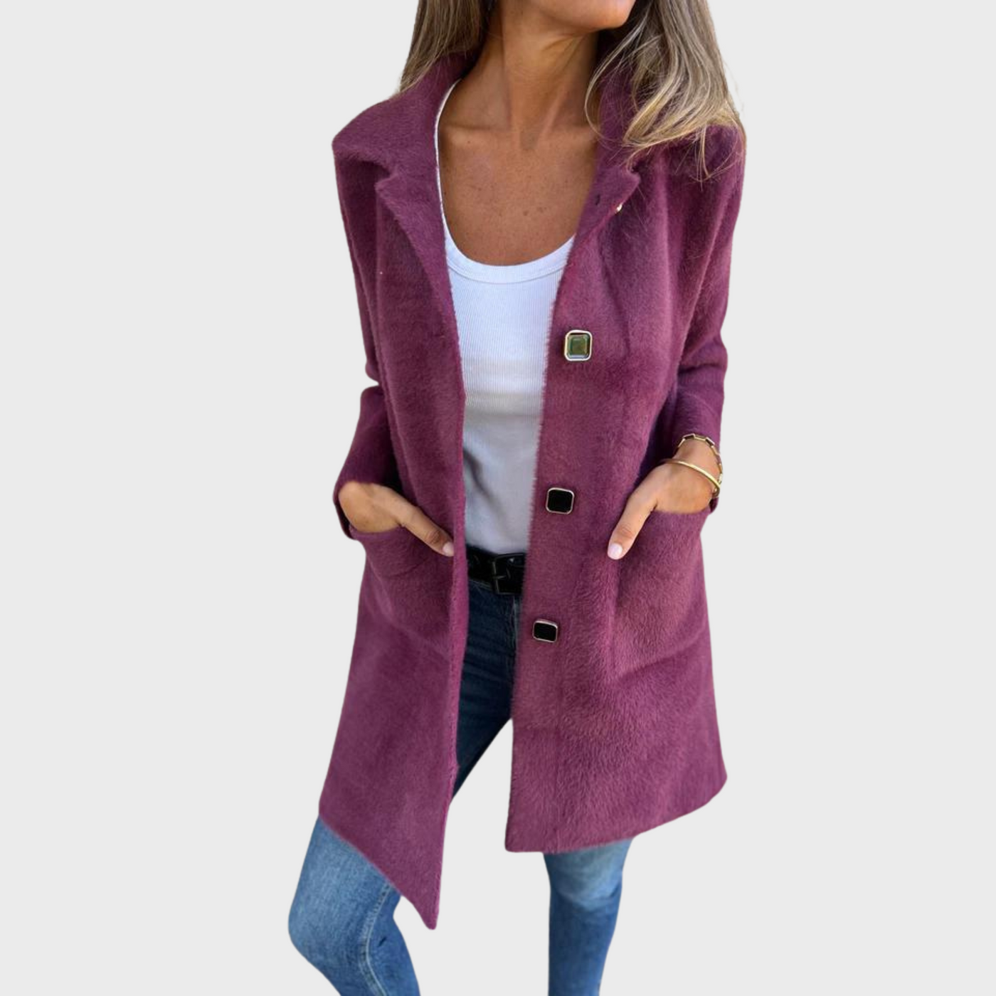 ZUZANA | MARCE - Ležérní jednřadý silný kabát s klopami