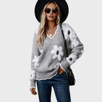 ZUZANA | elegantní květovaný svetr s výstřihem do V