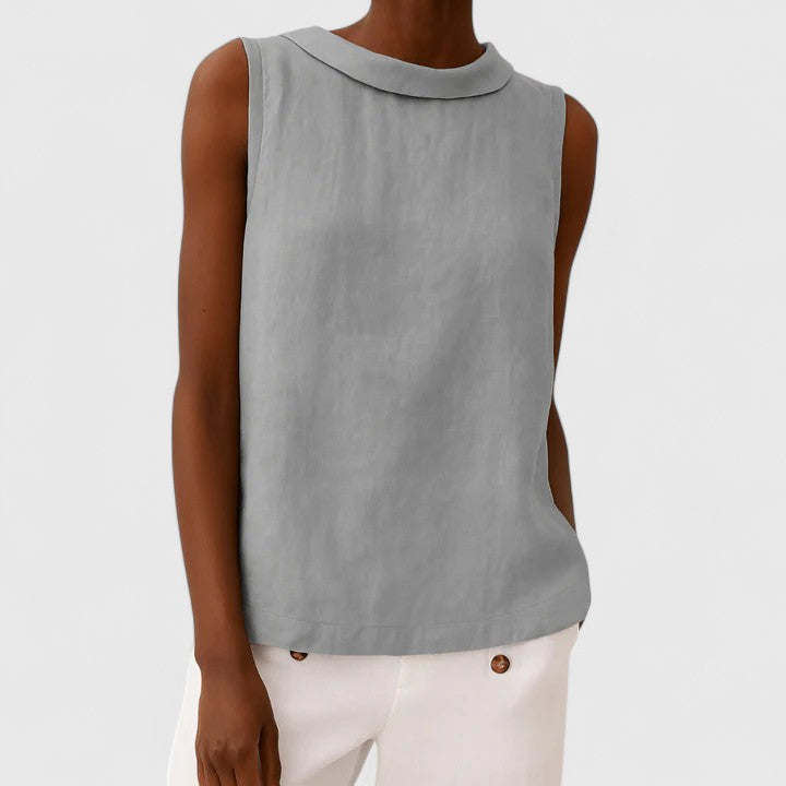 Anastine | Elegant Sleeveless Top with Roll Collar