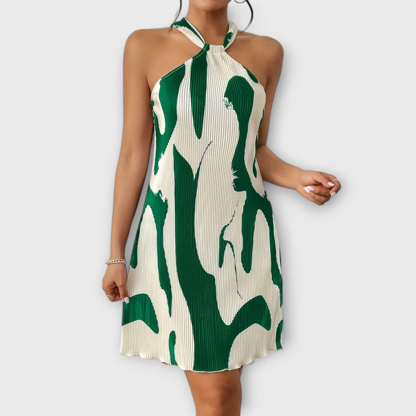 ZUZANA | Elegantní halter šaty s potiskem a A-liniovým designem