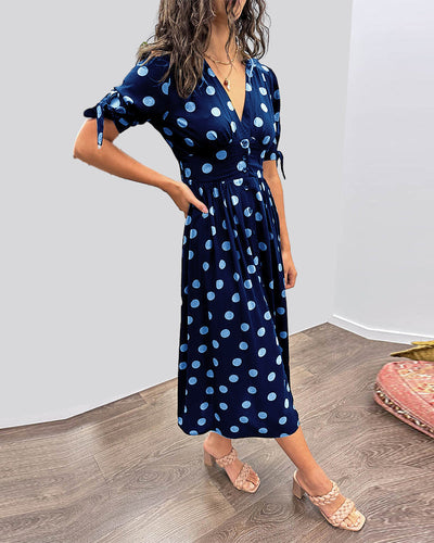 JESSY | STYLISH POLKA DOT V-NECK DRESS