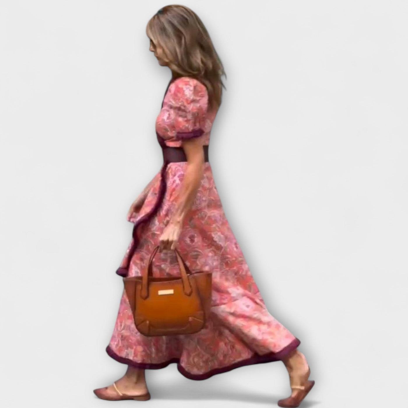 ZUZANA | Elegantní Růžové Maxi Šaty s Krátkým Rukávem