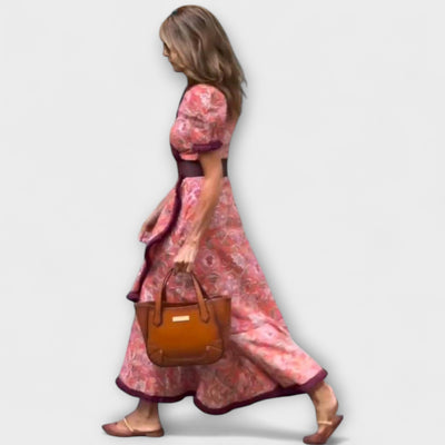 ZUZANA | Elegantní Růžové Maxi Šaty s Krátkým Rukávem