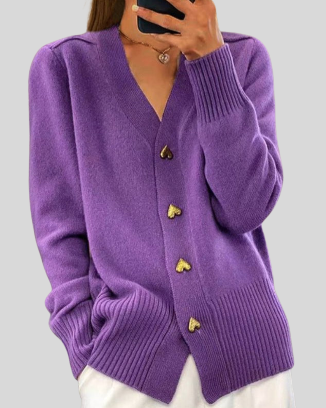 ZUZANA | Měkký svetr srdcovými knoflíky