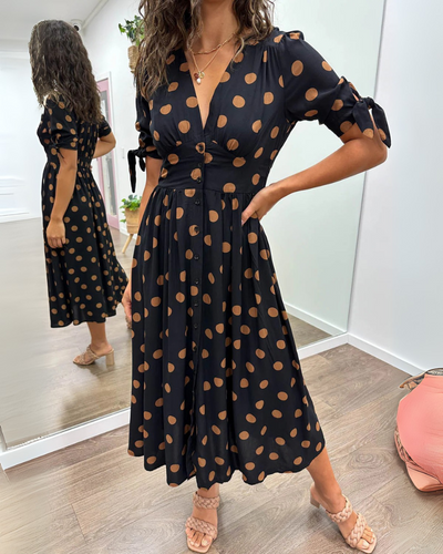 ANKA | Šaty s puntíky a rozšířenou sukní, zvýrazněným pasem 