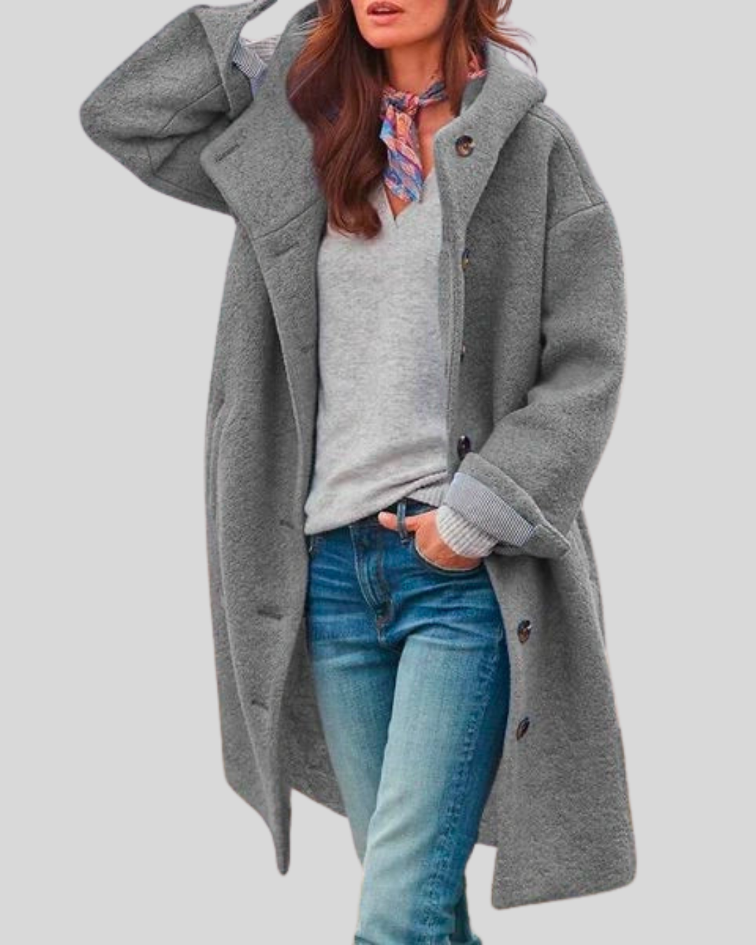 ZUZANA | Kabát s knoflíky a kapucí