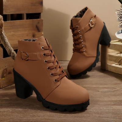 Beatrice | Chic Lace-Up Metal Buckle Chunky Ankle Boots