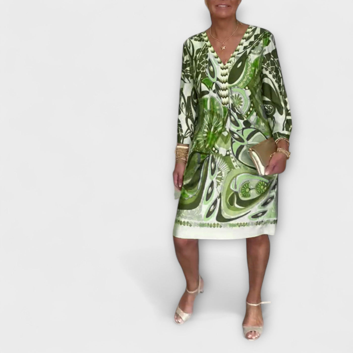 ZUZANA | Volné šaty s V-výstřihem a retro potiskem