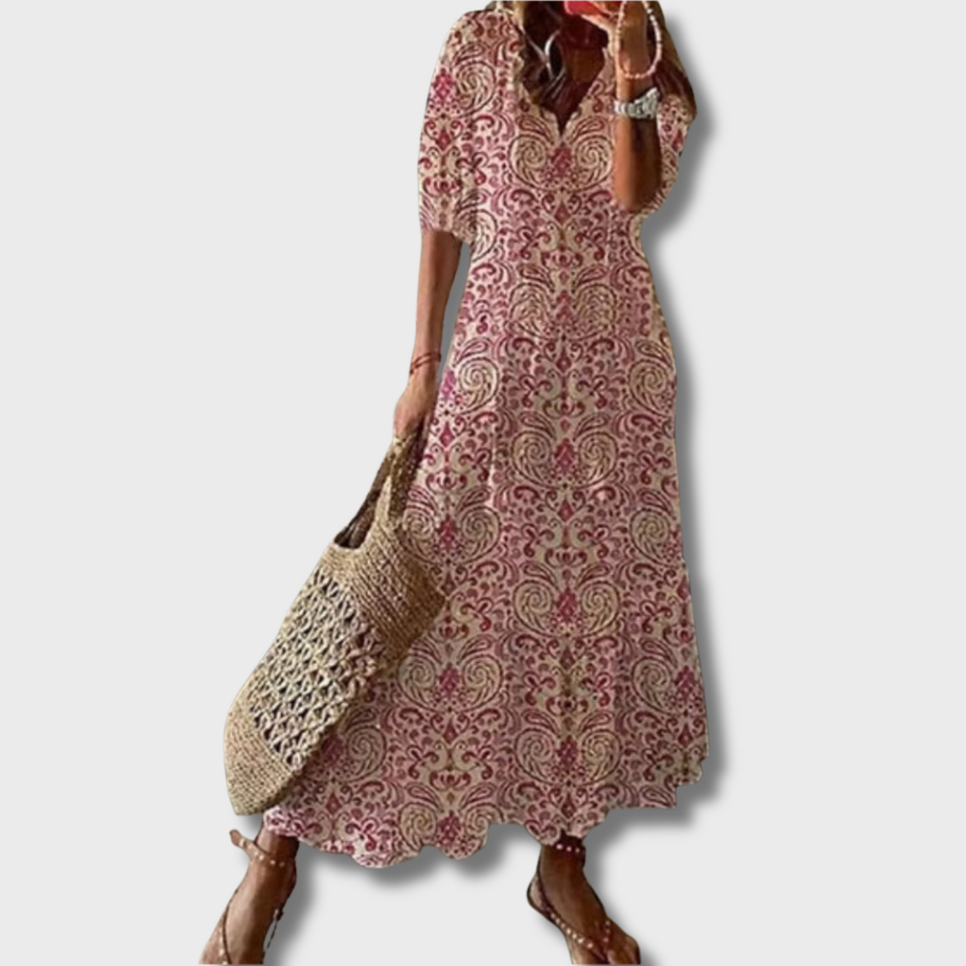 ZUZANA | Vintage Boho V-Neck Printed Dress