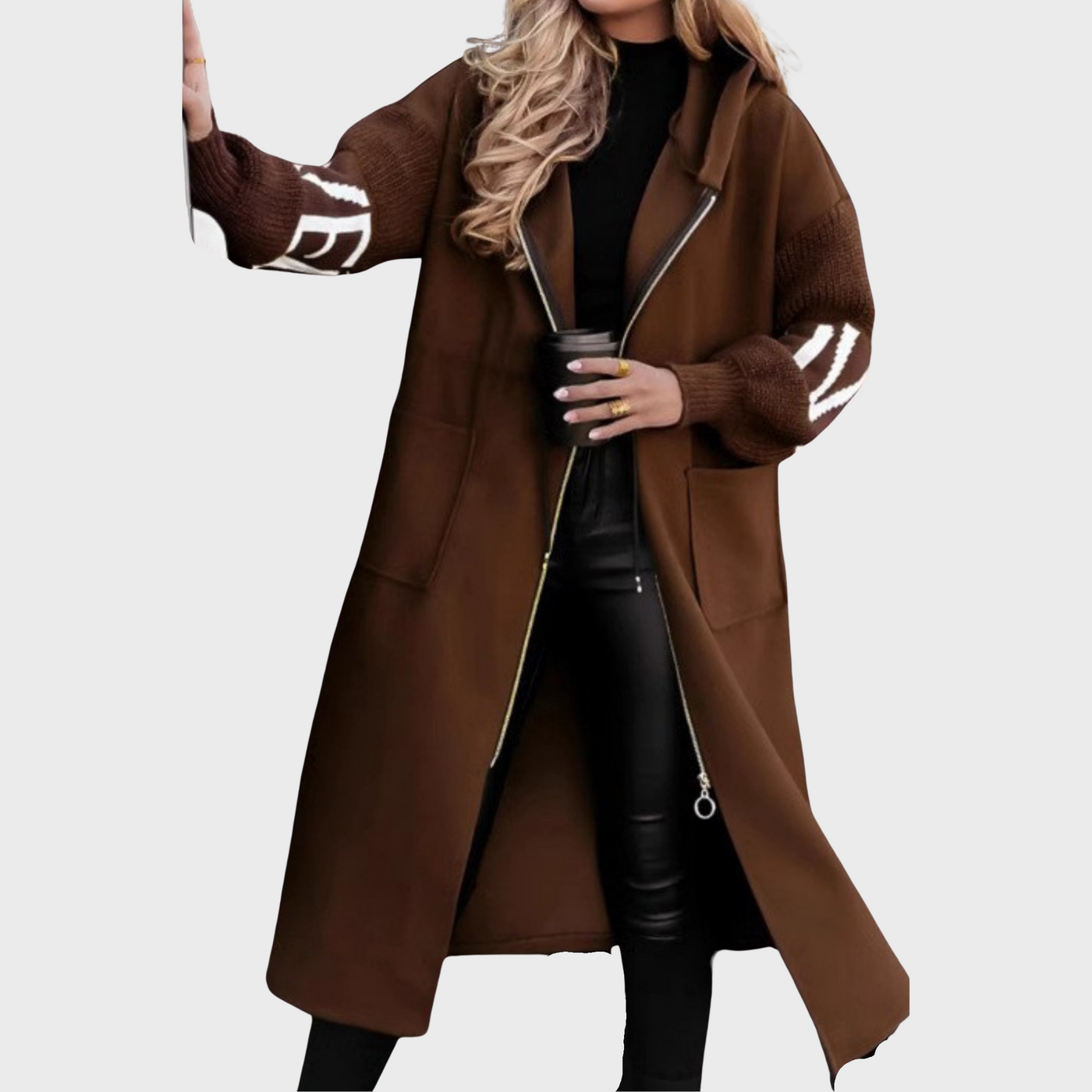 ZUZANA | Kafka HENRYKA Dlouhý kabát s pletenými rukávy a kapucí