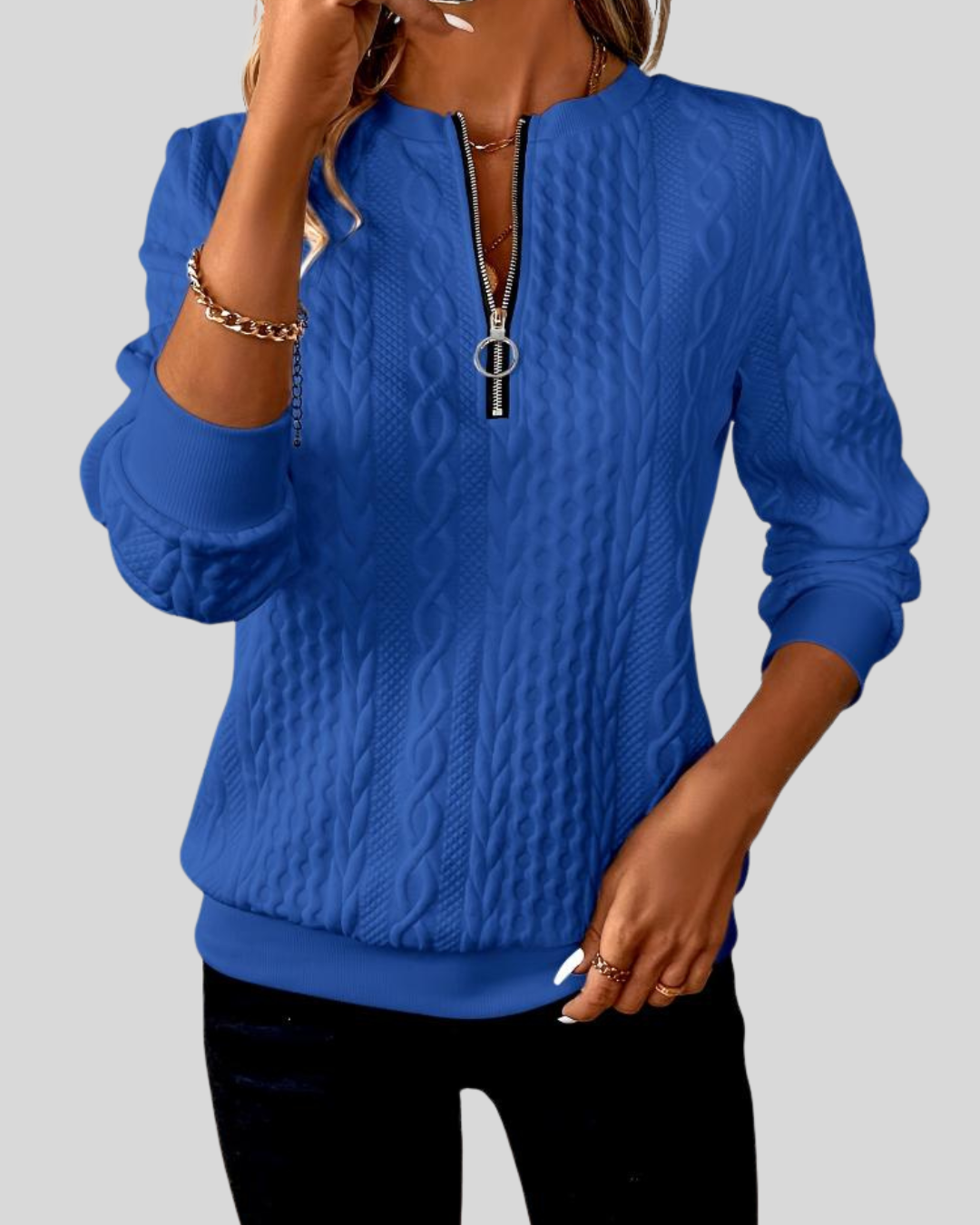 ZUZANA | Dámský svetr na zip s copánkovým vzorem