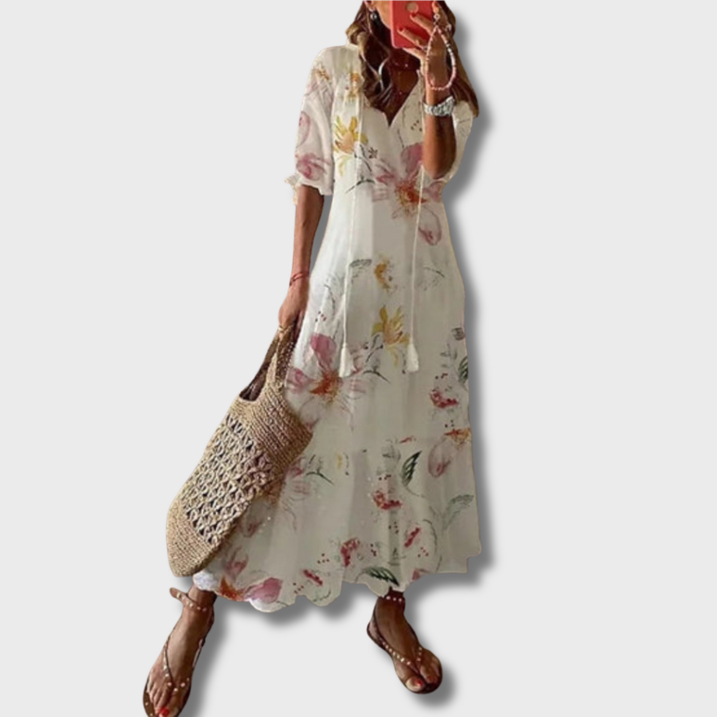 ZUZANA | Vintage Boho V-Neck Printed Dress