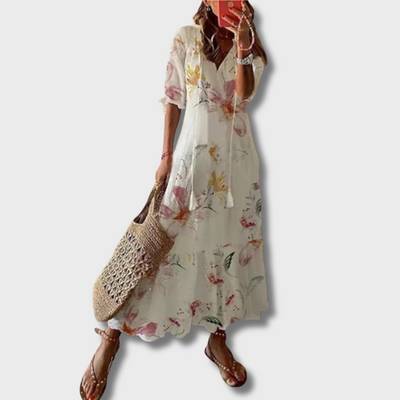 ZUZANA | Vintage Boho V-Neck Printed Dress