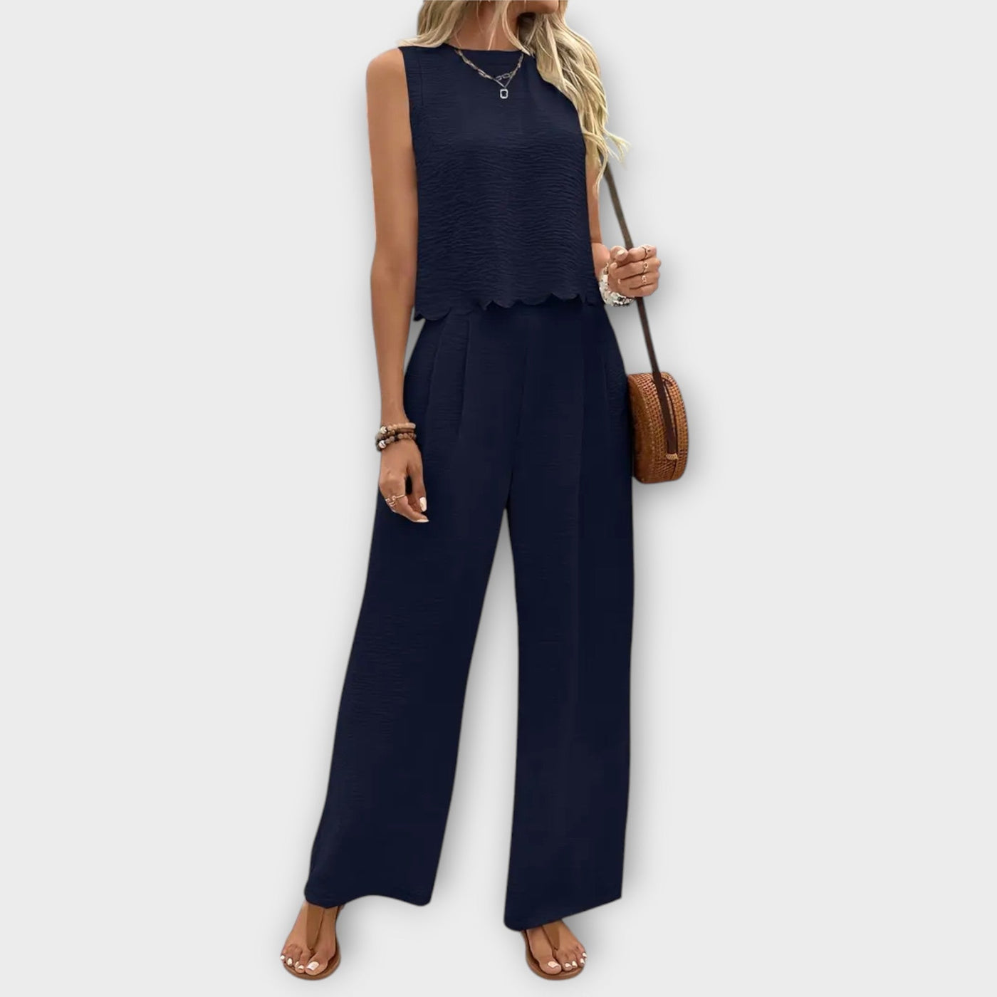 ZUZANA | Vesta s květinovým lemem a dlouhé kalhoty