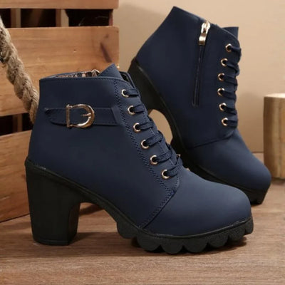 Beatrice | Chic Lace-Up Metal Buckle Chunky Ankle Boots