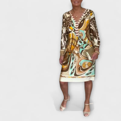 ZUZANA | Volné šaty s V-výstřihem a retro potiskem