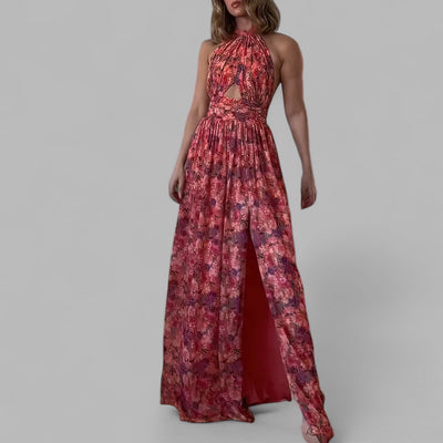 CASSIA | ELEGANT SIDE-SLIT FLORAL MAXI DRESS