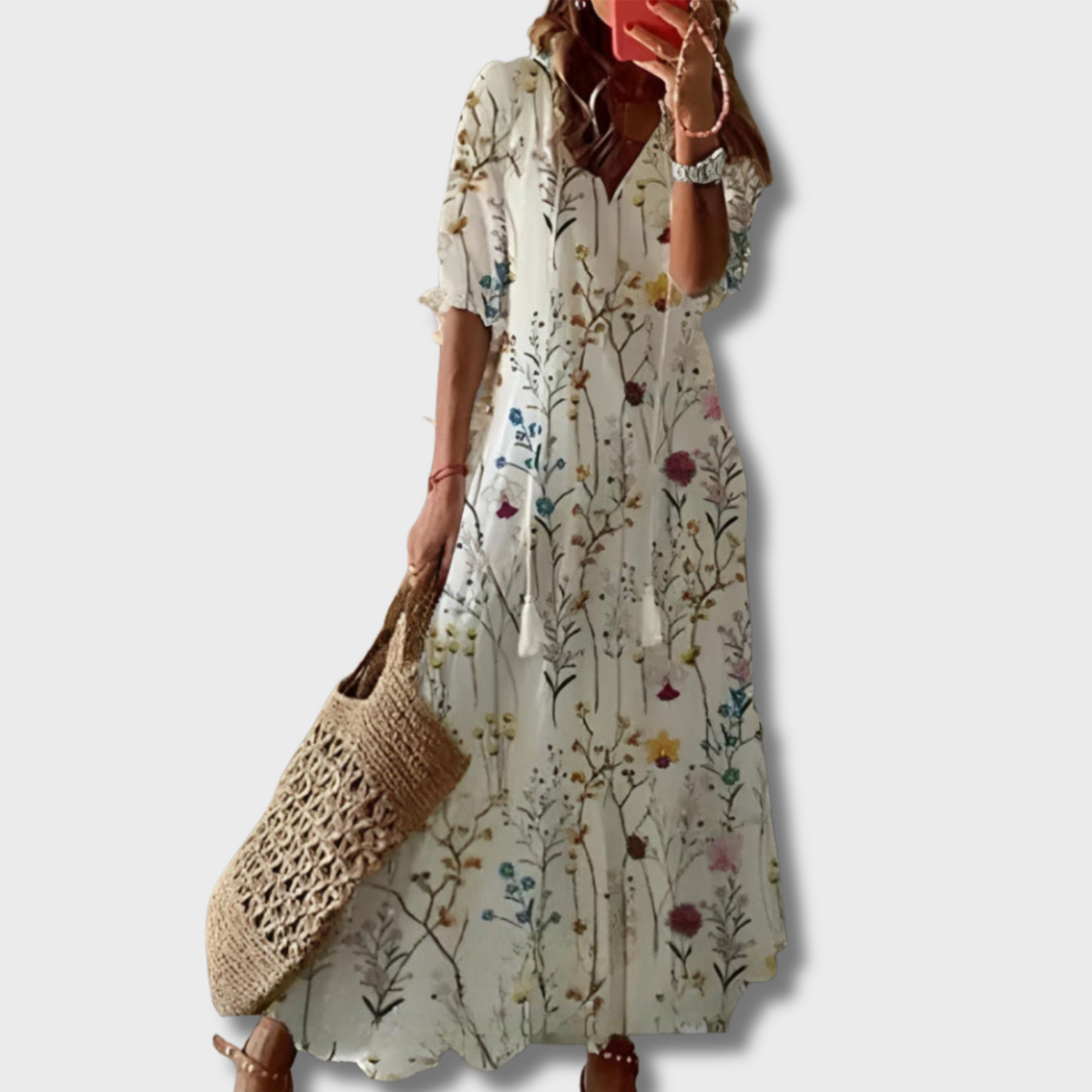 ZUZANA | Vintage Boho V-Neck Printed Dress
