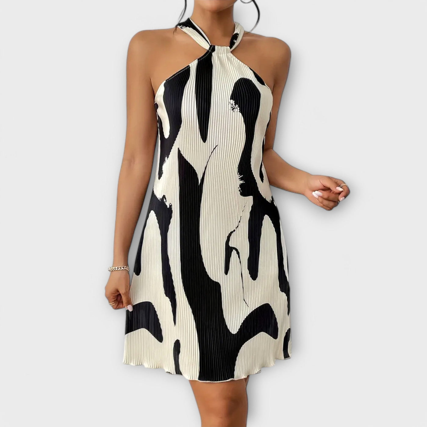 ZUZANA | Elegantní halter šaty s potiskem a A-liniovým designem