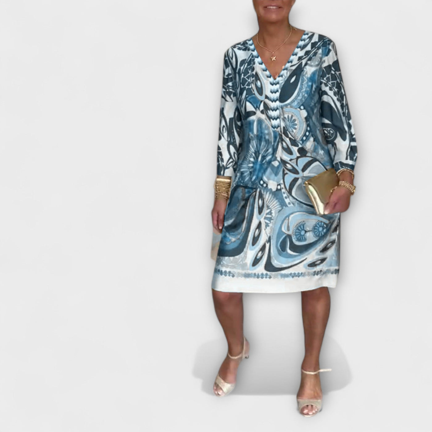 ZUZANA | Volné šaty s V-výstřihem a retro potiskem