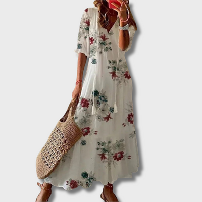ZUZANA | Vintage Boho V-Neck Printed Dress