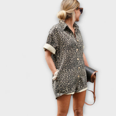 ZUZANA | Leopard Print Shirt Jumpsuit