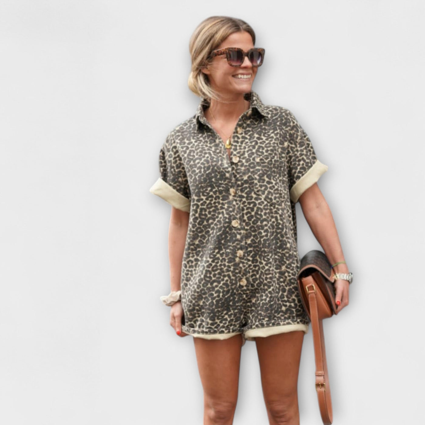 ZUZANA | Leopard Print Shirt Jumpsuit