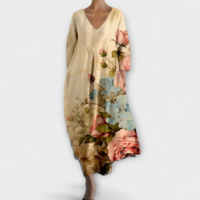 ZUZANA | Dlouhé barevné šaty s V-výstřihem