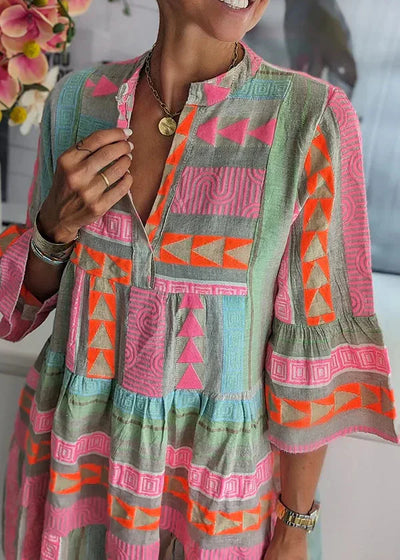 ZUZANA | Šaty s etnickým vzorem z bavlny a konopí