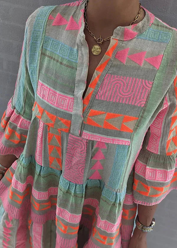 ZUZANA | Šaty s etnickým vzorem z bavlny a konopí