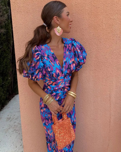 SIMONA | Elegantní šaty s výstřihem do V a balónovými rukávy