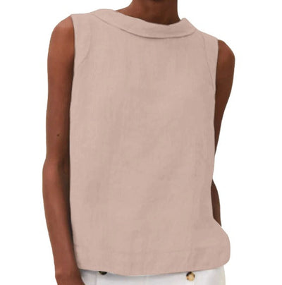 Anastine | Elegant Sleeveless Top with Roll Collar
