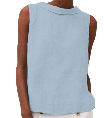 Anastine | Elegant Sleeveless Top with Roll Collar