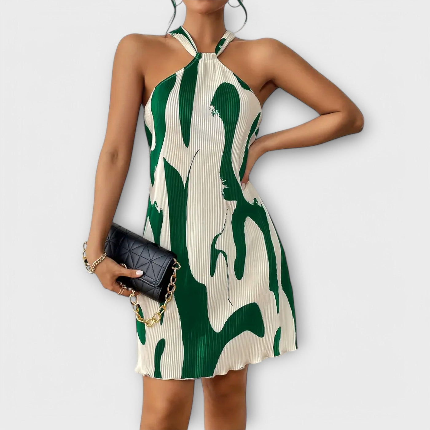 ZUZANA | Elegantní halter šaty s potiskem a A-liniovým designem