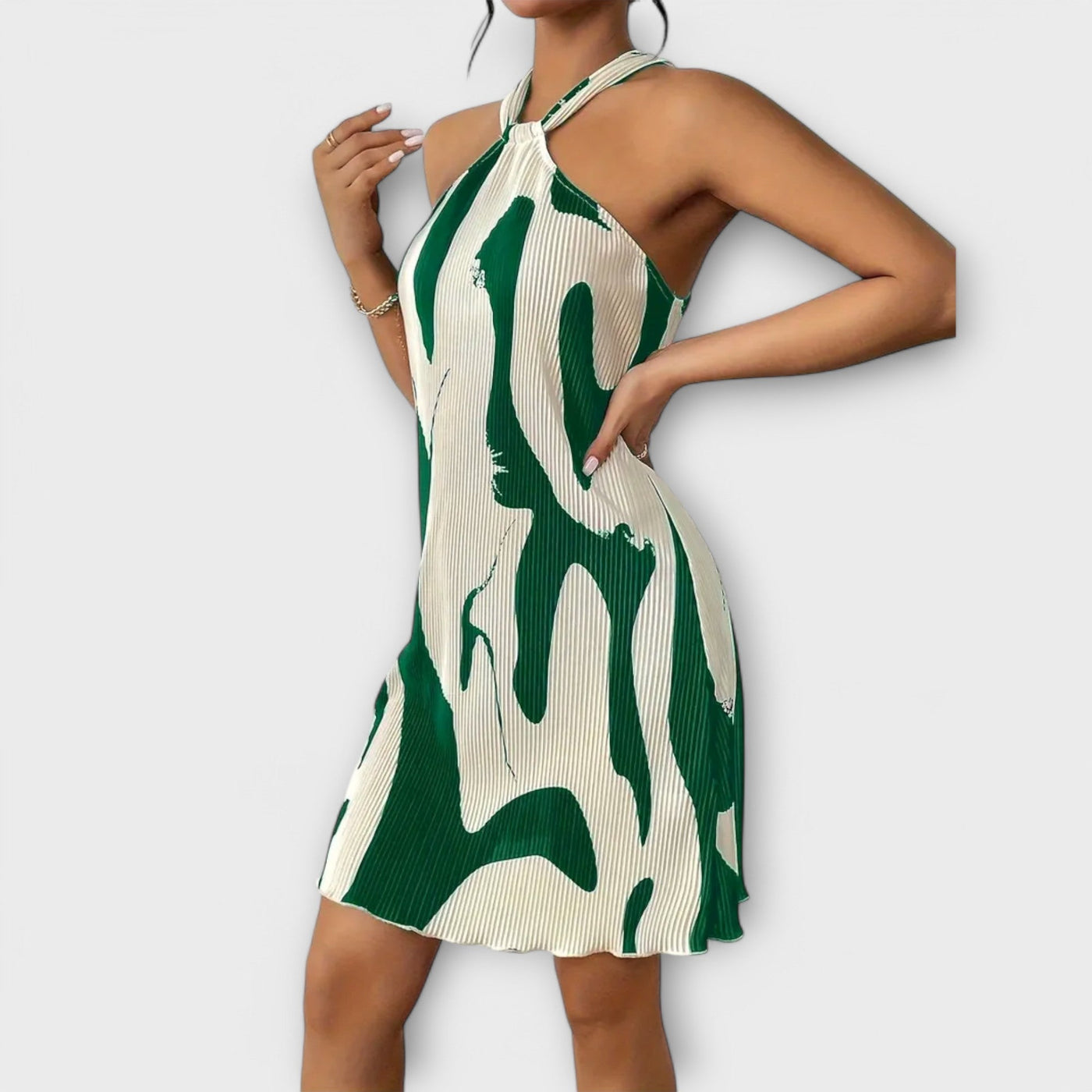 ZUZANA | Elegantní halter šaty s potiskem a A-liniovým designem