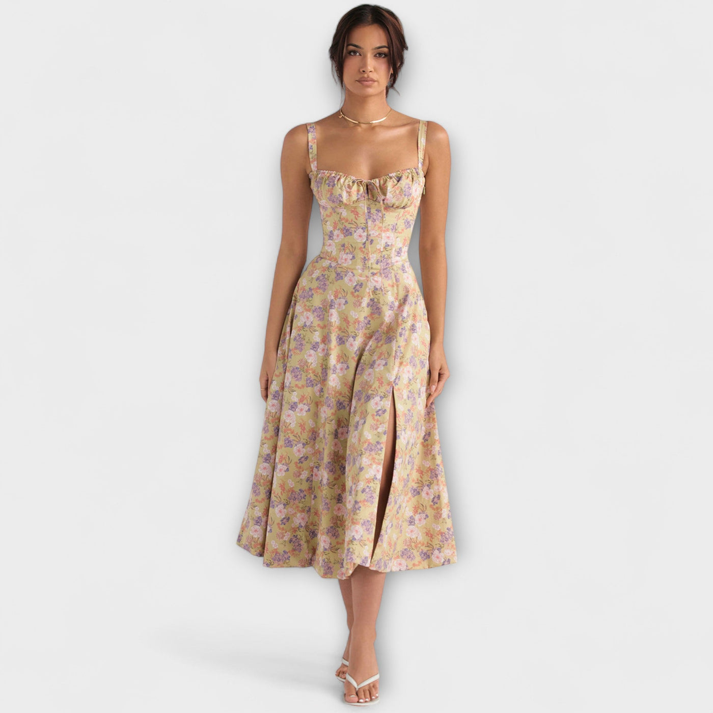 ZUZANA | Černé korzetové šaty s moderním jarním květinovým vzorem