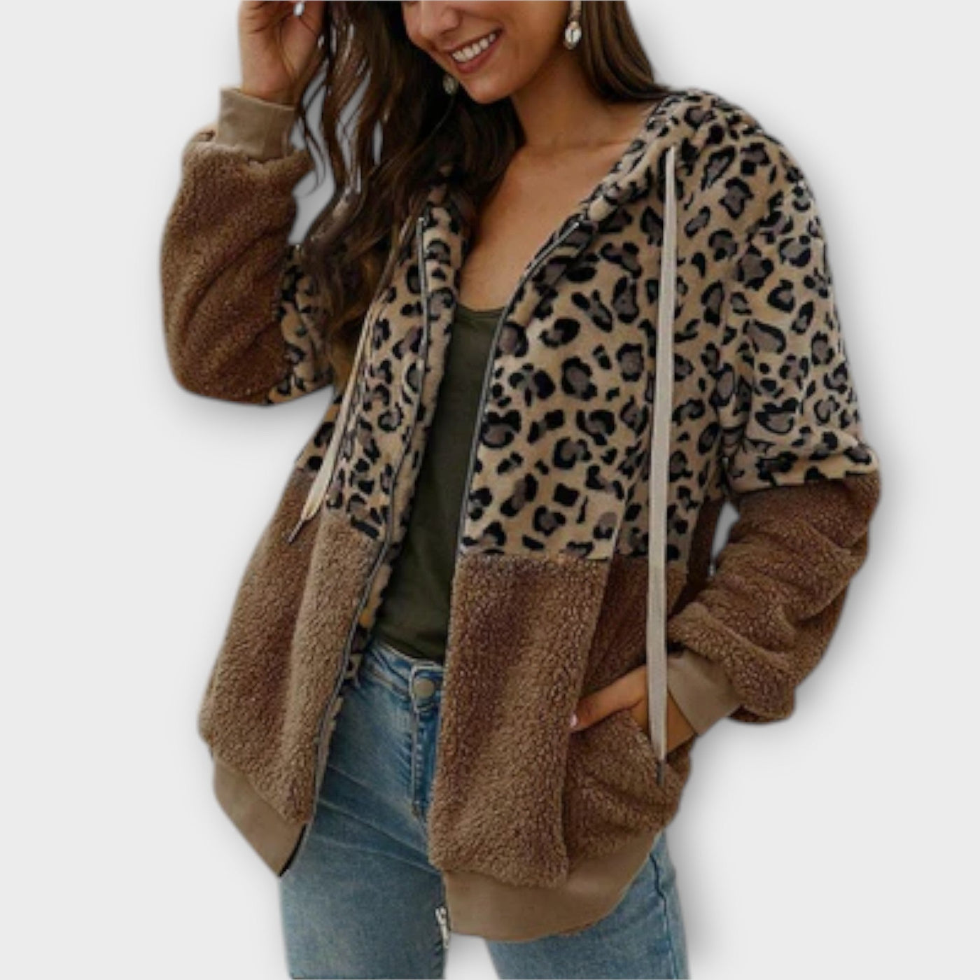 ZUZANA | Fleece mikina s leopardím designem