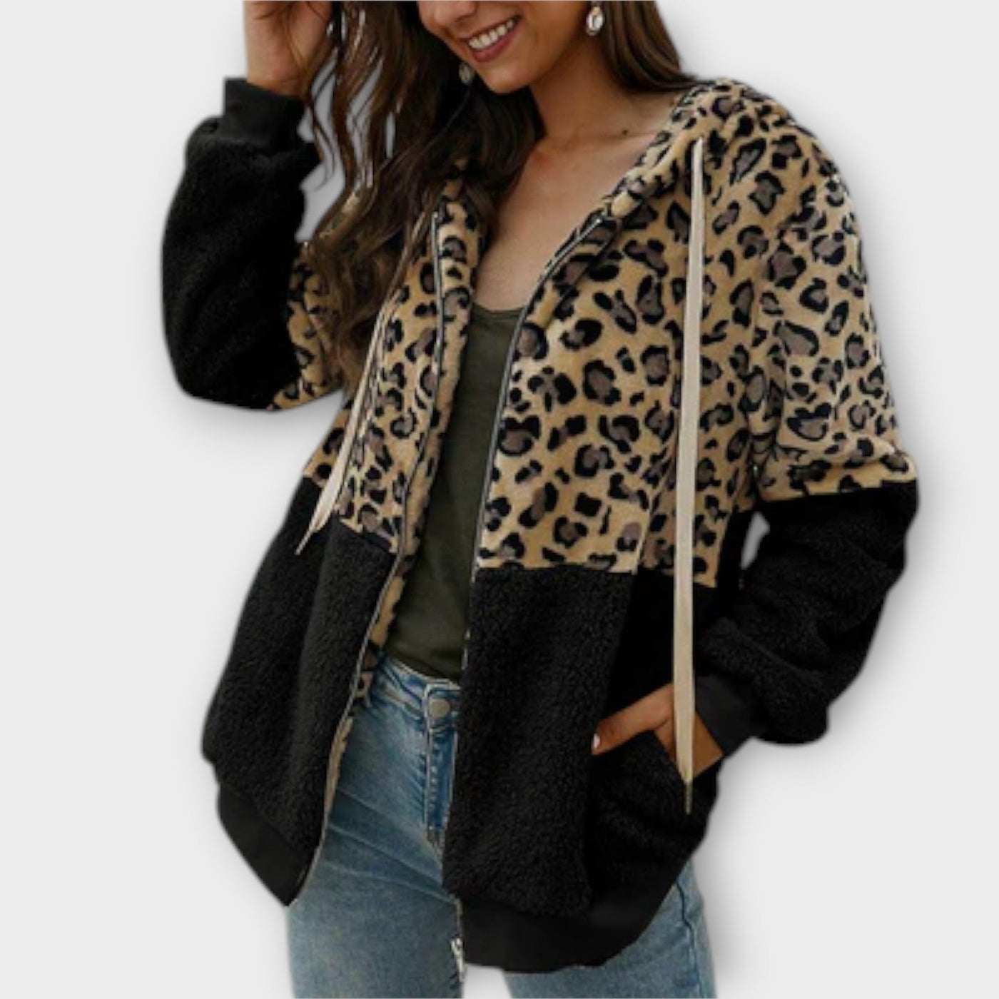 ZUZANA | Fleece mikina s leopardím designem