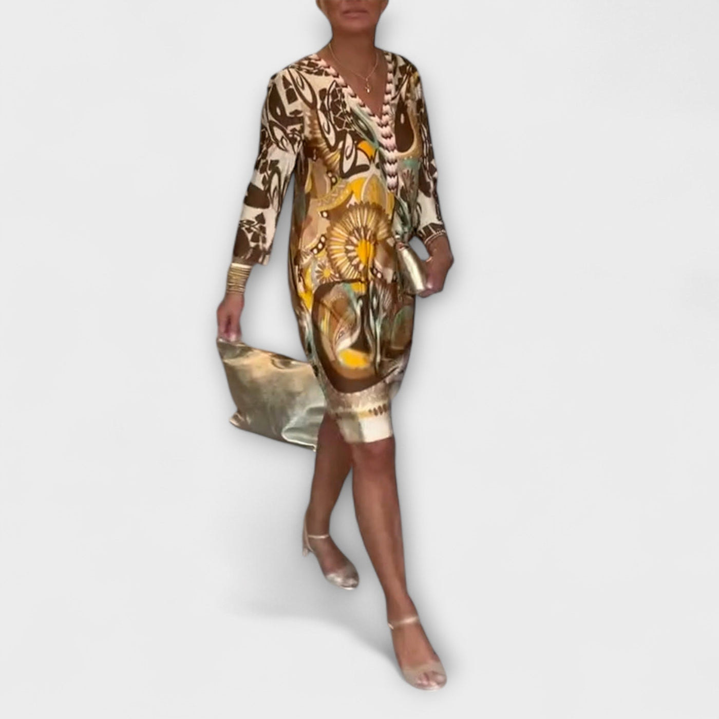 ZUZANA | Volné šaty s V-výstřihem a retro potiskem