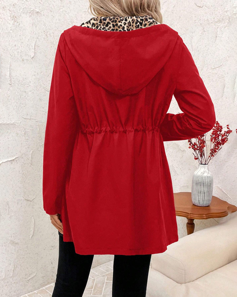 Zuzana | Oboustranný kabát s kapucí a leopardím vzorem