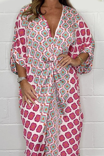 Babette | Boho V-neck Geometric Print Dress