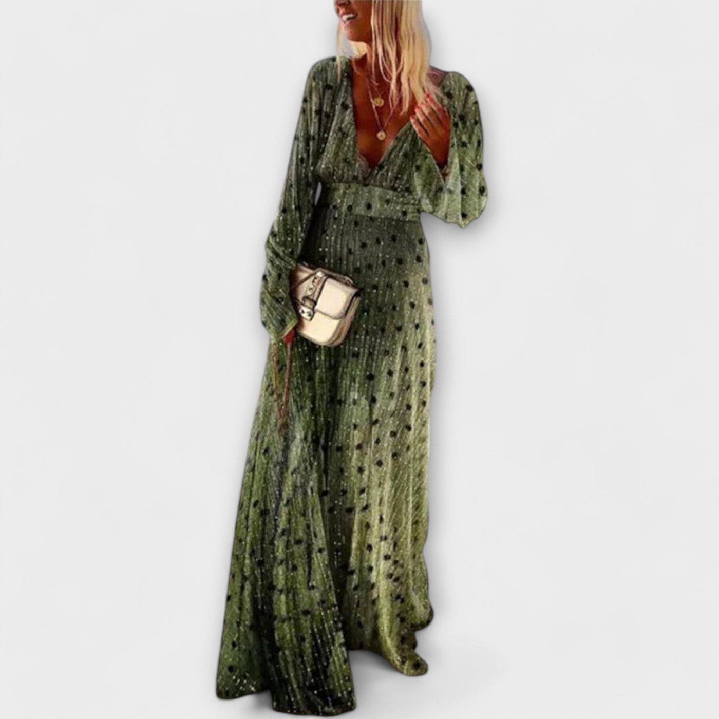 ZUZANA | Elegantní dlouhé šaty s puntíkovým vzorem